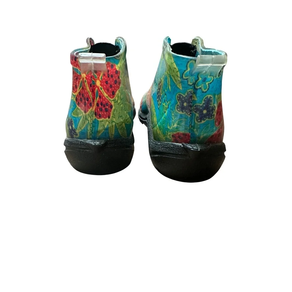 Sloggers Women Blue Floral Waterproof Rubber Garden Rain Ankle Boots Size 9
